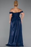 Long Navy Blue Chiffon Plus Size Evening Gown ABU6507