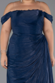 Long Navy Blue Chiffon Plus Size Evening Gown ABU6507
