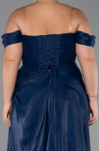 Long Navy Blue Chiffon Plus Size Evening Gown ABU6507