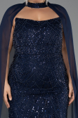 Long Navy Blue Beaded Plus Size Evening Dress ABU6545