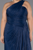 Long Navy Blue Chiffon Plus Size Evening Gown ABU6513