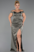 Long Olive Drab Satin Plus Size Evening Gown ABU6577