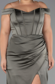 Long Olive Drab Satin Plus Size Evening Gown ABU6577