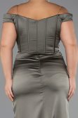 Long Olive Drab Satin Plus Size Evening Gown ABU6577