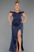 Long Navy Blue Satin Plus Size Evening Gown ABU6577