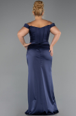 Long Navy Blue Satin Plus Size Evening Gown ABU6577