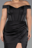 Long Black Satin Plus Size Evening Gown ABU6577
