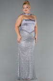 Long Anthracite Beaded Plus Size Evening Dress ABU6258