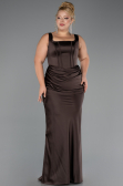 Long Brown Satin Formal Plus Size Dress ABU6543