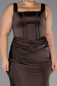 Long Brown Satin Formal Plus Size Dress ABU6543