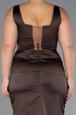 Long Brown Satin Formal Plus Size Dress ABU6543