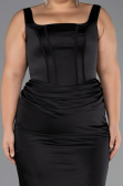 Long Black Satin Formal Plus Size Dress ABU6543