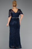 Long Navy Blue Beaded Formal Plus Size Dress ABU6583