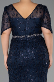 Long Navy Blue Beaded Formal Plus Size Dress ABU6583