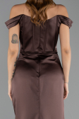 Long Brown Satin Prom Gown ABU6574