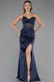 Long Navy Blue Satin Evening Dress ABU6616