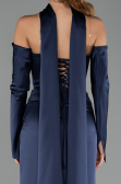 Long Navy Blue Satin Evening Dress ABU6616