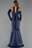 Long Navy Blue Satin Evening Dress ABU6616