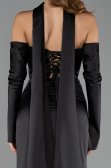 Long Black Satin Evening Dress ABU6616