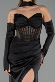 Long Black Satin Evening Dress ABU6616