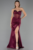 Long Cherry Colored Satin Evening Dress ABU6616