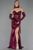 Long Cherry Colored Satin Evening Dress ABU6616