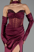 Long Cherry Colored Satin Evening Dress ABU6616