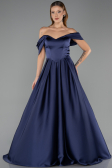 Long Navy Blue Satin Evening Dress ABU6617