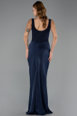 Long Navy Blue Satin Prom Gown ABU5990