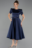 Midi Navy Blue Satin Party Dress ABK2699