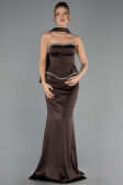Long Brown Satin Evening Dress ABU6655
