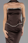 Long Brown Satin Evening Dress ABU6655