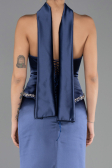 Long Navy Blue Satin Evening Dress ABU6655