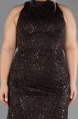 Long Dark Brown Beaded Plus Size Evening Gown ABU5063