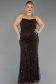 Long Brown Beaded Plus Size Evening Dress ABU6545