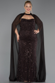 Long Brown Beaded Plus Size Evening Dress ABU6545