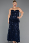 Long Navy Blue Beaded Plus Size Evening Gown ABU6632