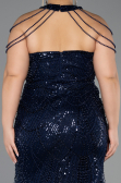 Long Navy Blue Beaded Plus Size Evening Gown ABU6632