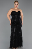 Long Black Beaded Plus Size Evening Gown ABU6632