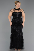 Long Black Beaded Plus Size Evening Gown ABU6632