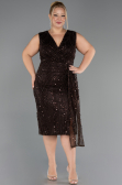 Midi Brown Beaded Plus Size Cocktail Dress ABK2698