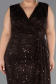 Midi Brown Beaded Plus Size Cocktail Dress ABK2698