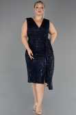 Midi Navy Blue Beaded Plus Size Cocktail Dress ABK2698