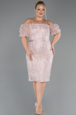 Midi Powder Color Beaded Plus Size Cocktail Dress ABK2689