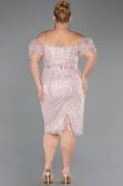 Midi Powder Color Beaded Plus Size Cocktail Dress ABK2689