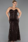 Long Brown Beaded Plus Size Evening Gown ABU6632