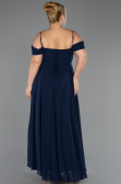 Long Navy Blue Chiffon Plus Size Evening Gown ABU6646