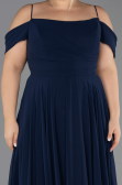 Long Navy Blue Chiffon Plus Size Evening Gown ABU6646