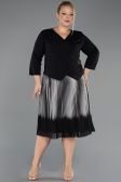 Midi Black Chiffon Plus Size Cocktail Dress ABK2694