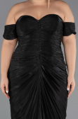 Midi Black Chiffon Plus Size Cocktail Dress ABK2701